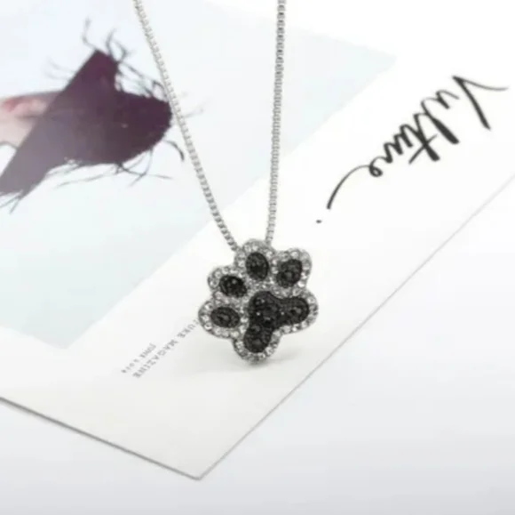 New Paw Print Rhinestone Necklace - Picture 3 of 4